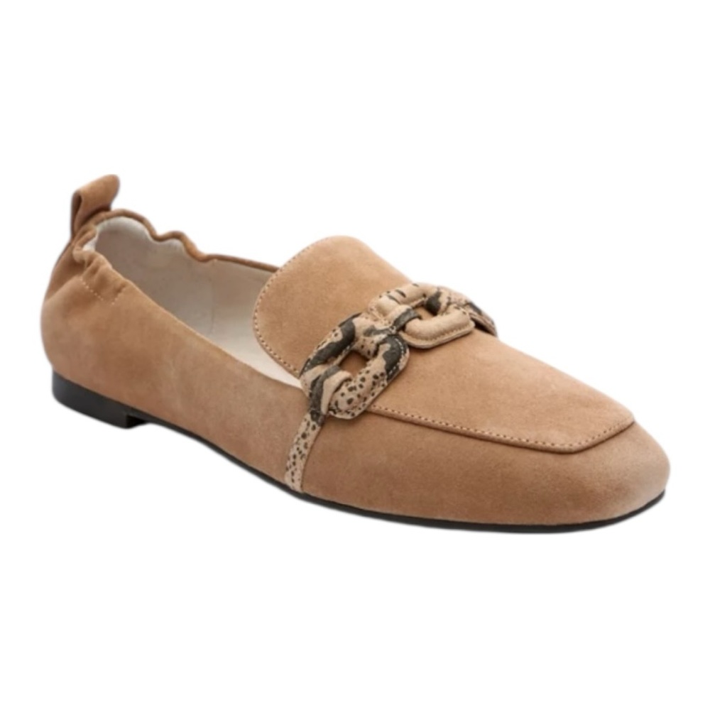 Sanctuary 3.0 blast slip on loafers animal, print, buckle detail color acorn tan